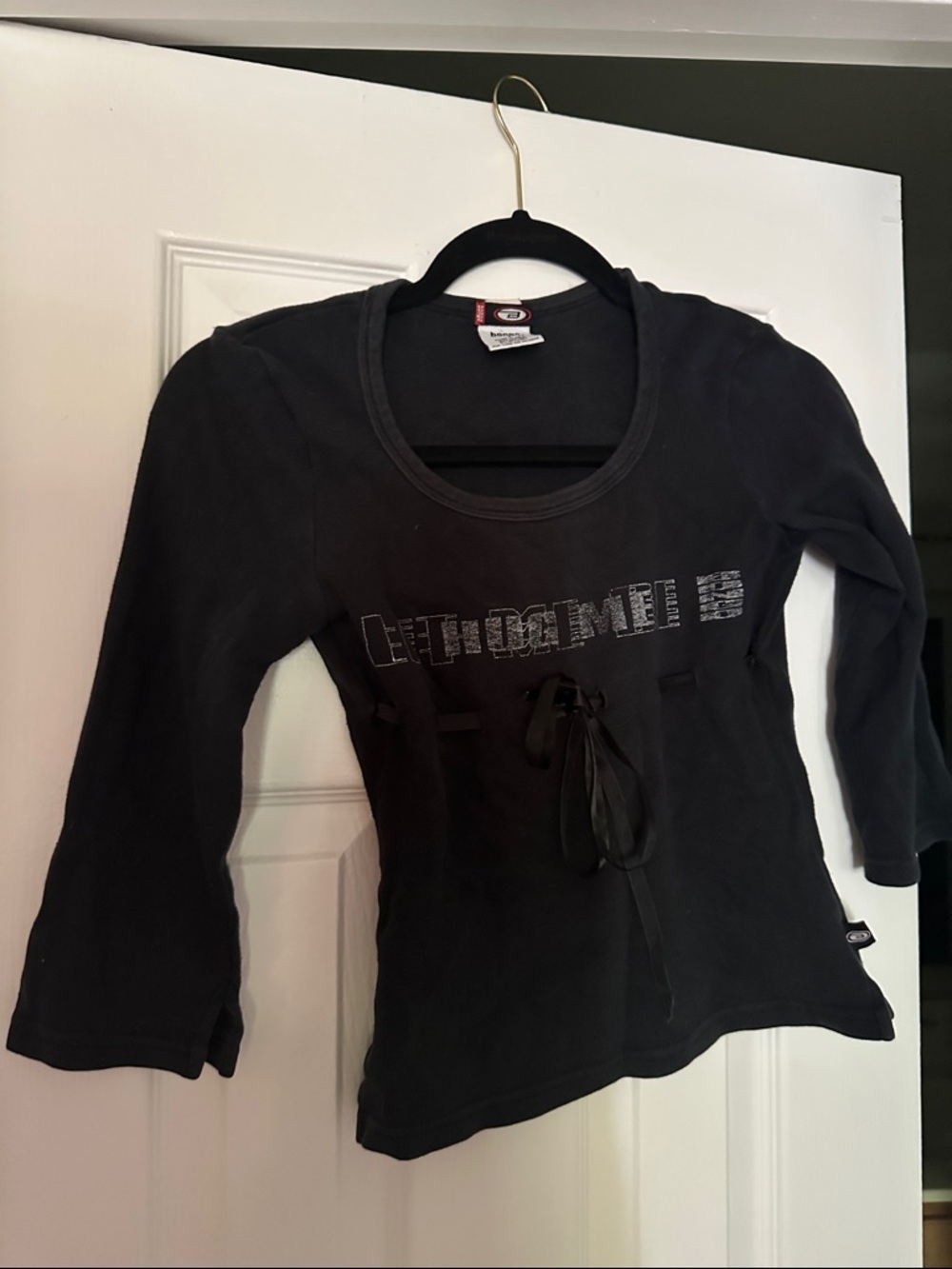 BONGO Black Long-Sleeve Scoop Neck Top with Waist Tie Accent